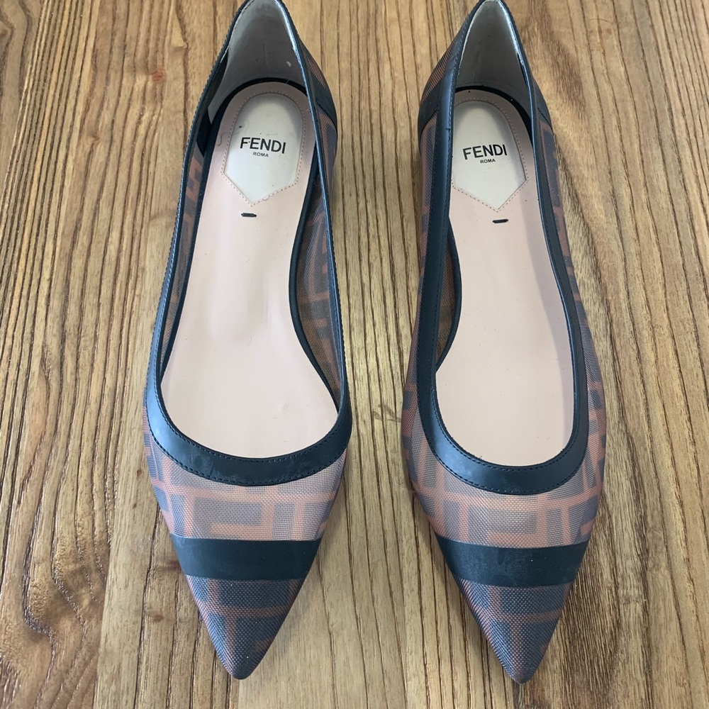 Fendi Leather Trimmed Mesh Flats